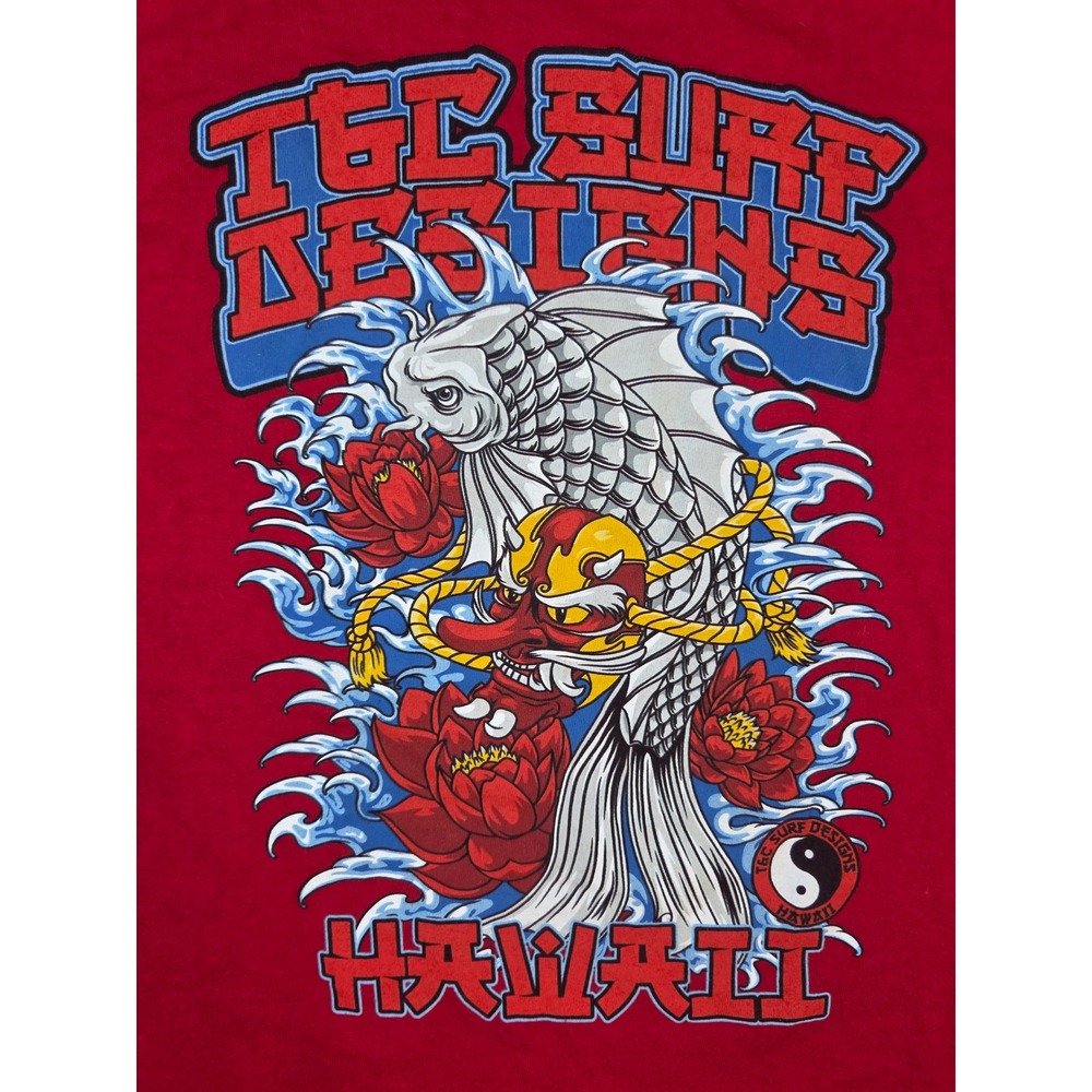 T&C Surf Designs Hawaii Red Koi Fish Oni Mask Graphic T-Shirt Mens Medium